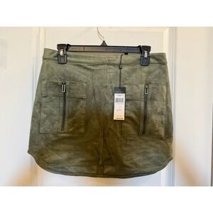 BCBG Max Azria Dusty Olive Faux Suede Utility Mini Skirt NWT Small